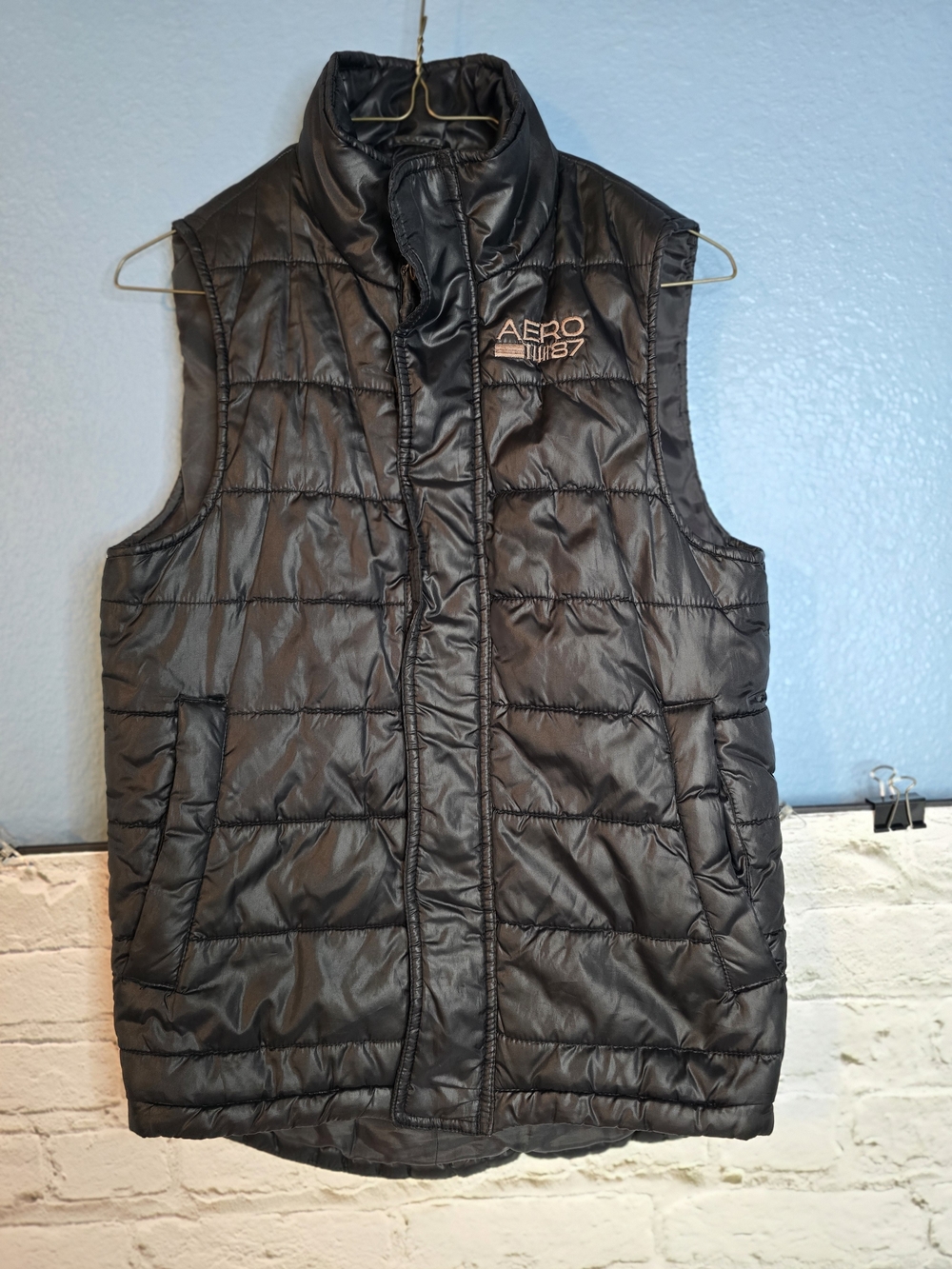 Aeropostale Black Quilted Puffer Vest with Logo Sz XS